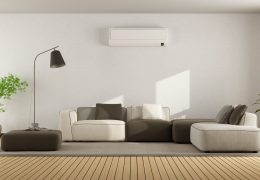 Minimalist living room with sofa and air conditioner - 3d rendering